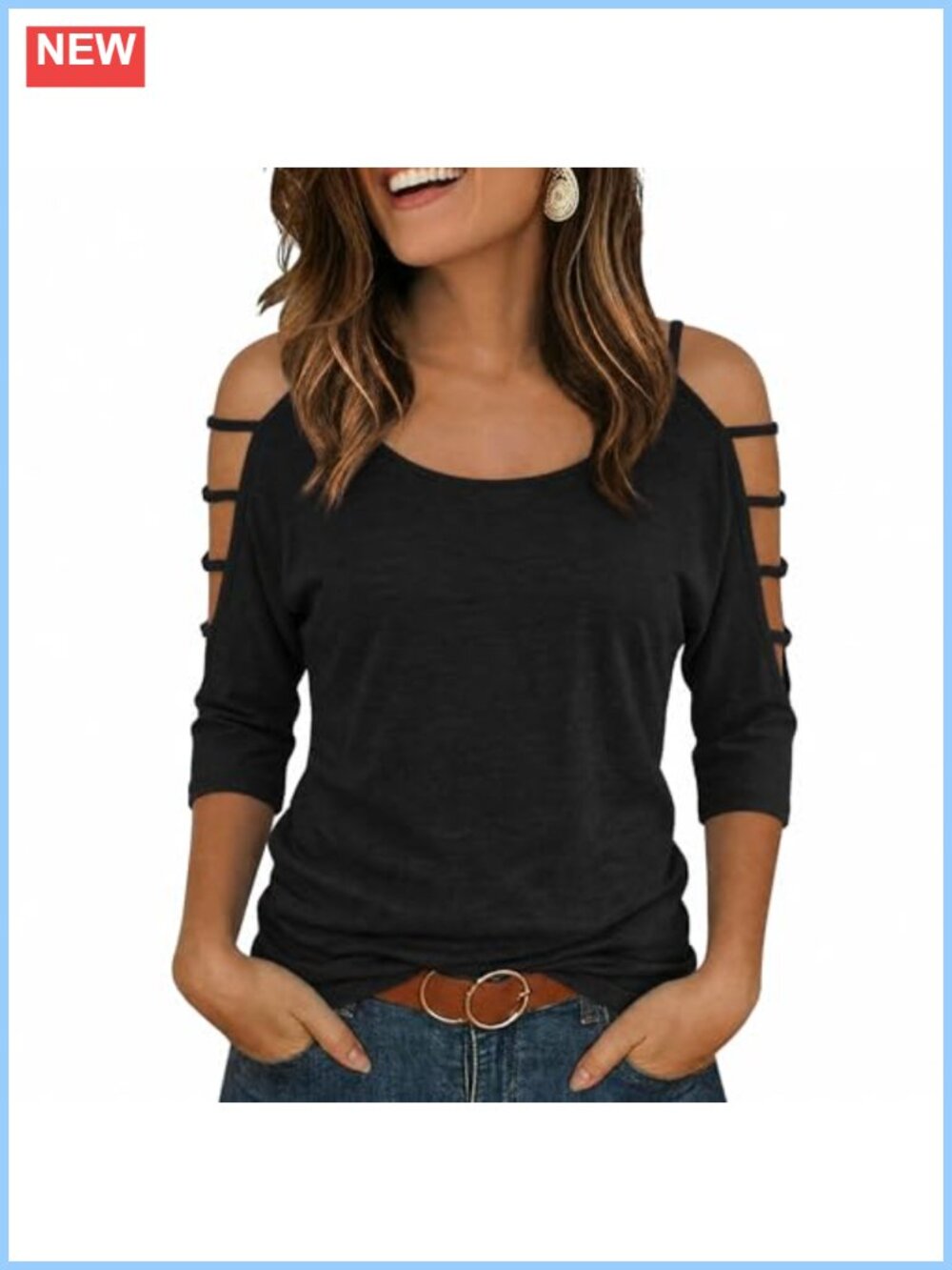 Women's Cold Shoulder Tunic Top 3/4 Sleeve Casual Going Out Tee